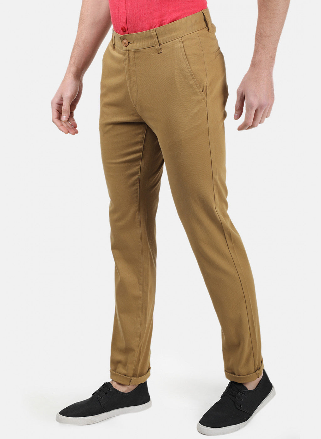 Men Mustard Plain Trousers