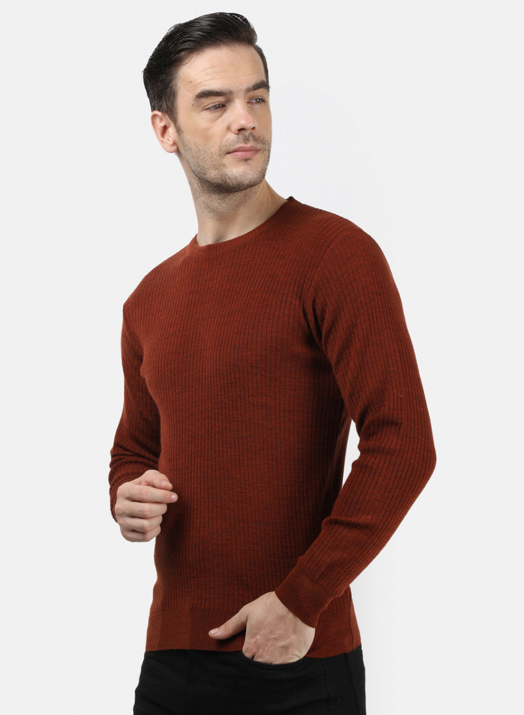 Men Brown Solid Pullover