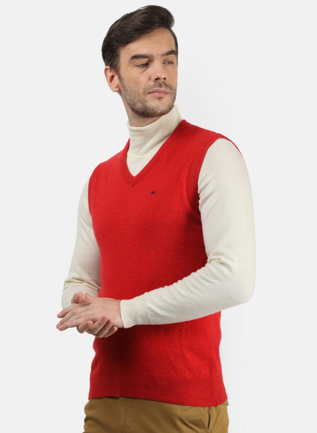 Men Red Solid Sweater