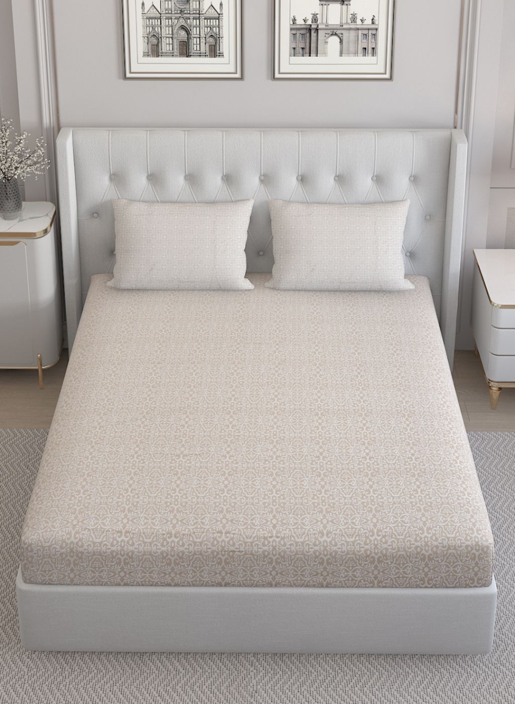 210TC Pure Cotton Queen Bedsheet with 2 Pillow Covers