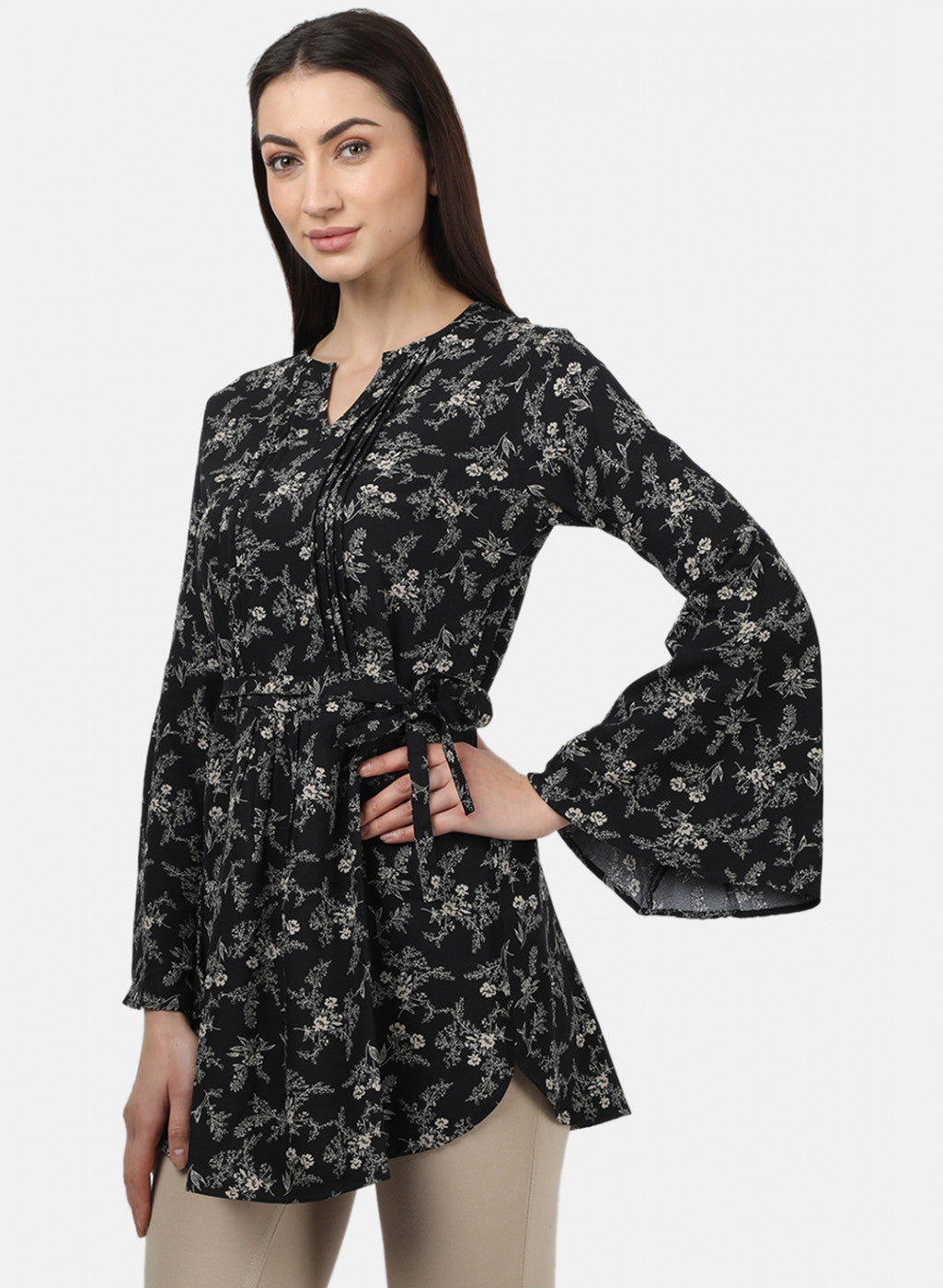 Womens Black Printed Tunics
