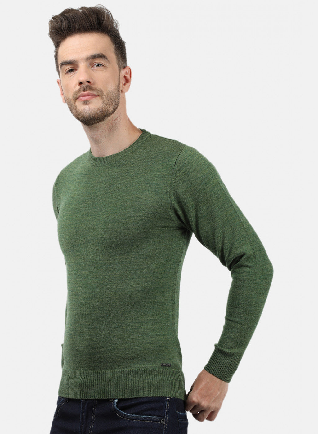 Men Olive Solid Pullover