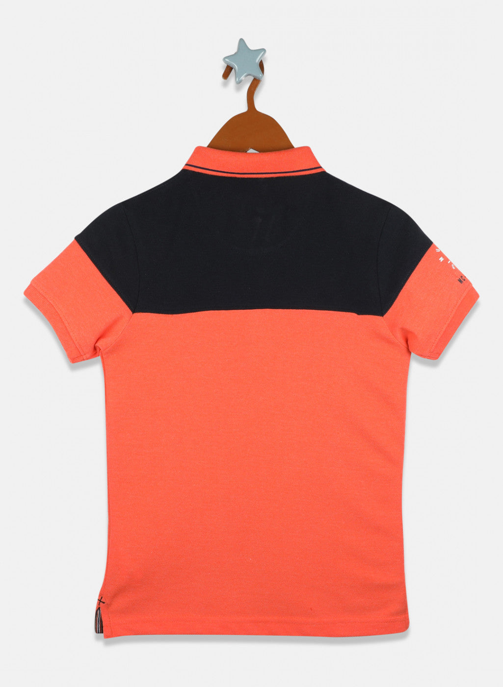 Boys Orange & Navy Blue Printed T-Shirt