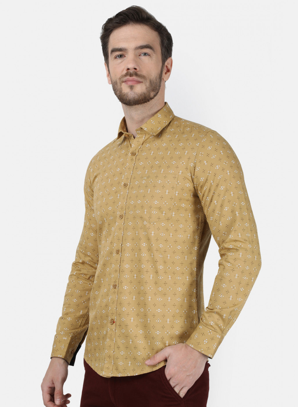 Mens Brown Printed Shirt