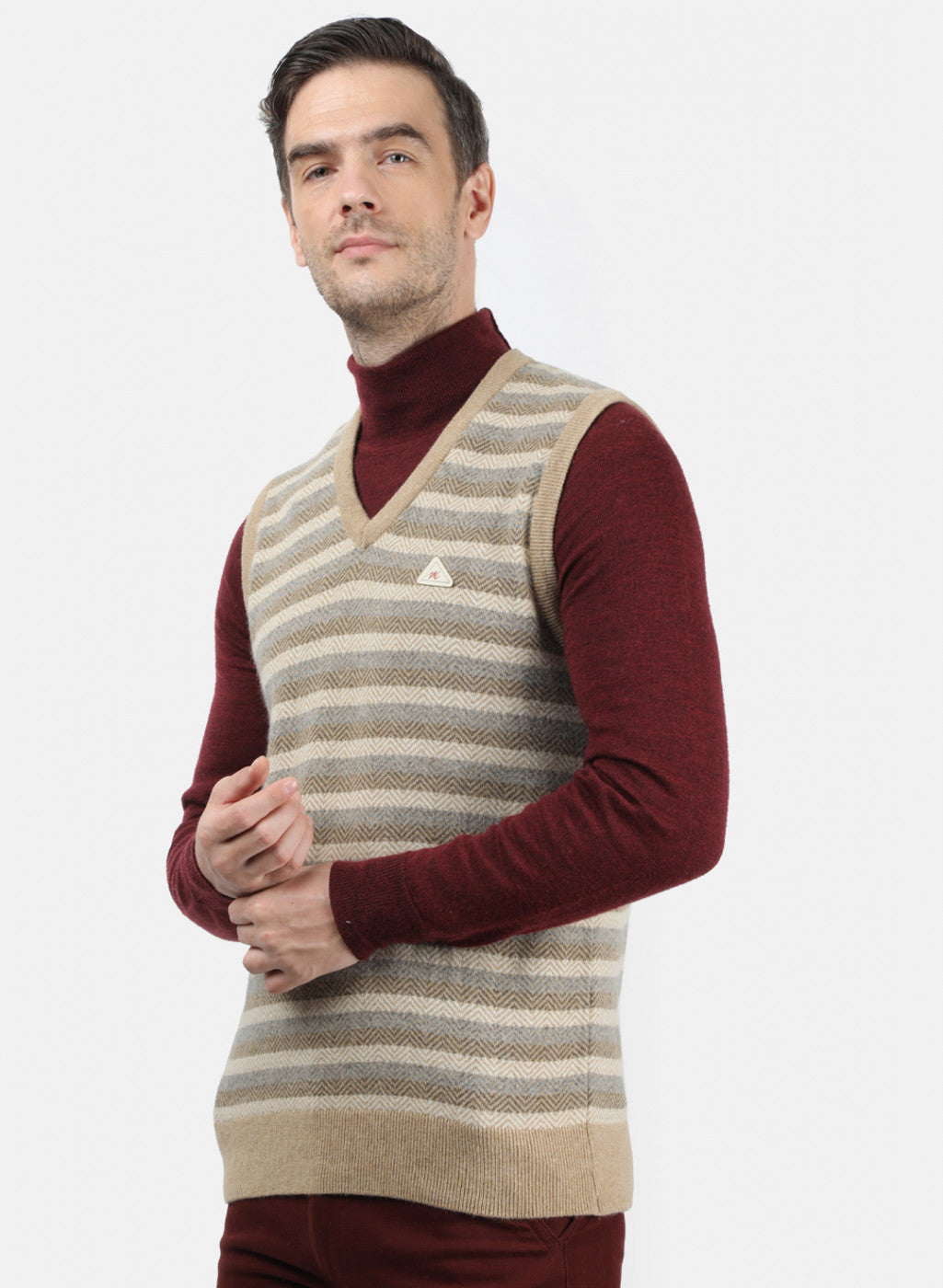 Men Beige Solid Sweater