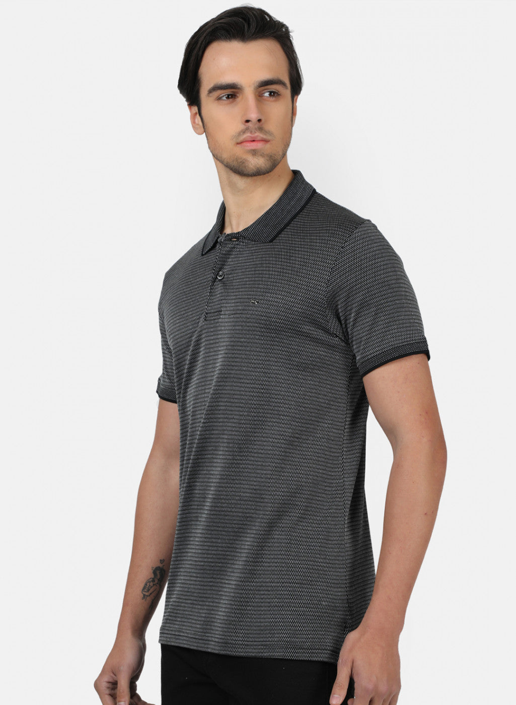 Men Black jacquard T-Shirts