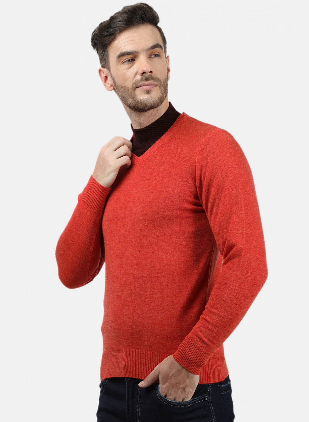 Men Orange Solid Pullover