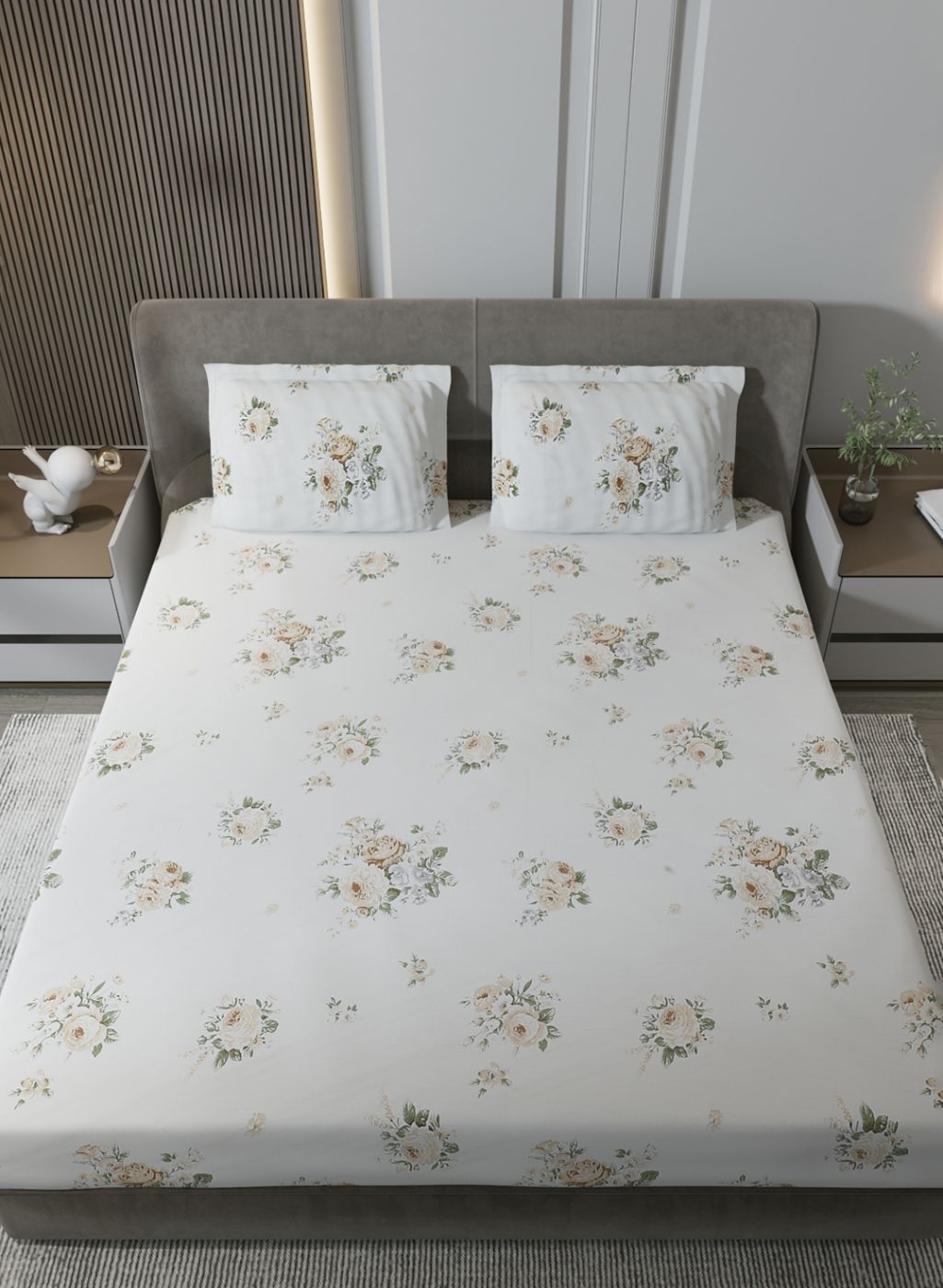 210TC Pure Cotton King Bedsheet with 2 Pillow Covers