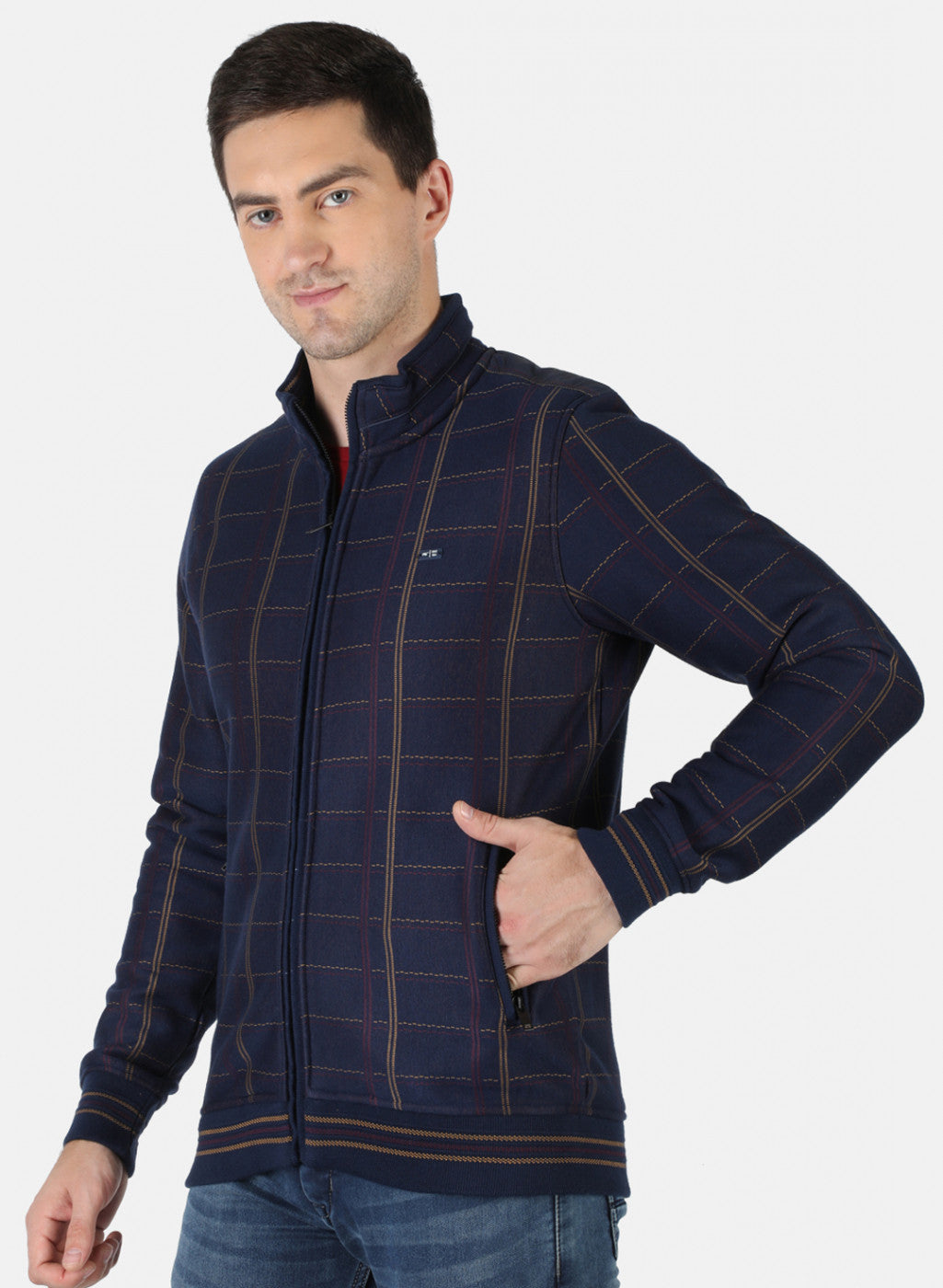 Men Blue Check Sweatshirt