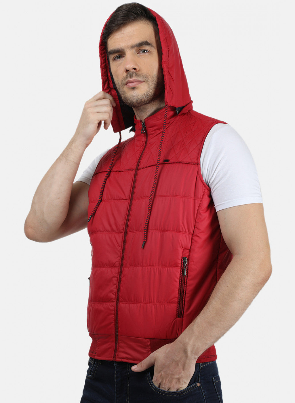 Men Red Plain Jacket