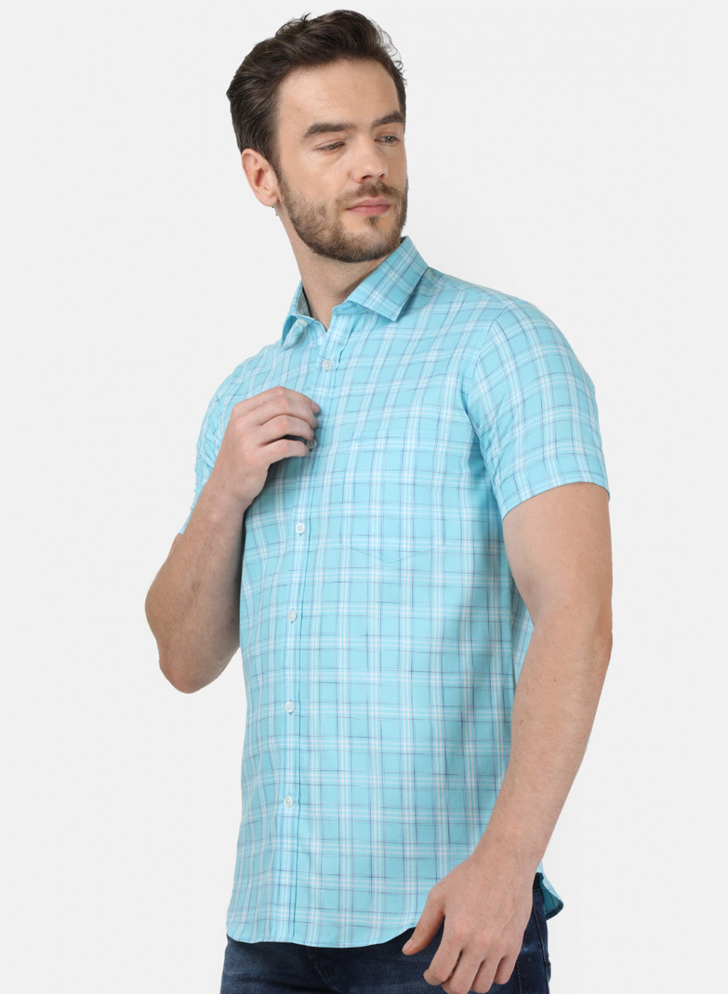 Mens Blue Check Shirt