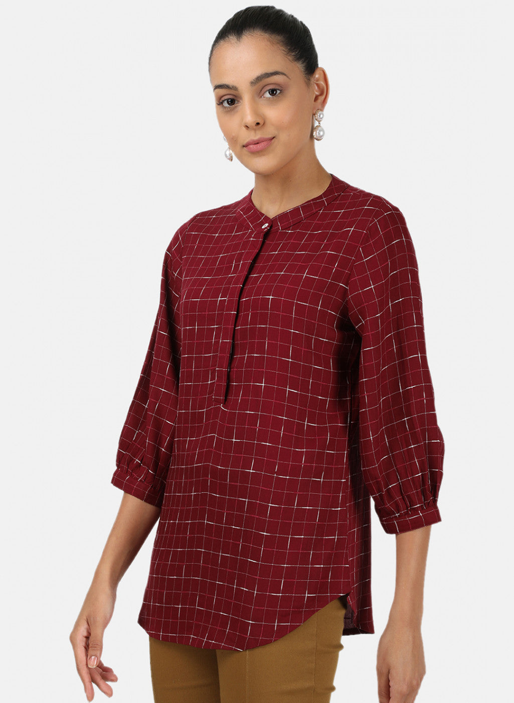 Womens Maroon Check Top
