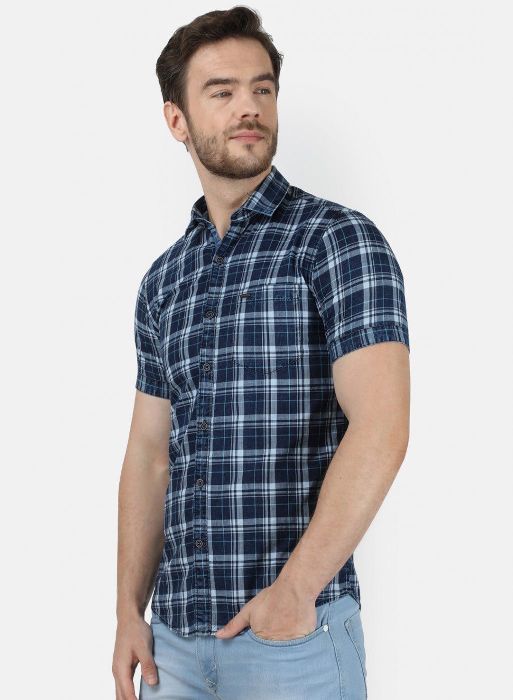 Mens NAvy Blue Check Shirt