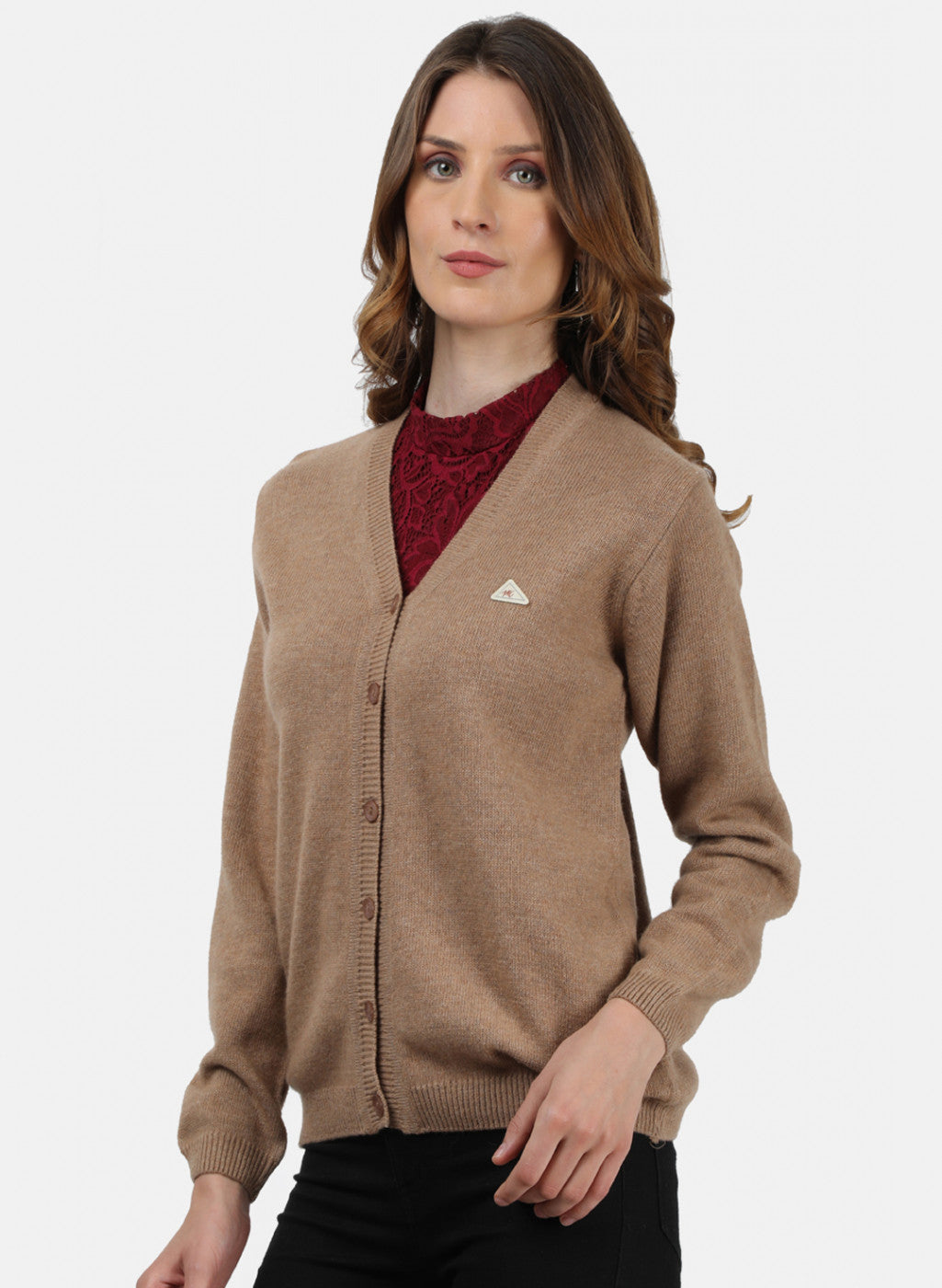 Women Beige Solid Cardigan