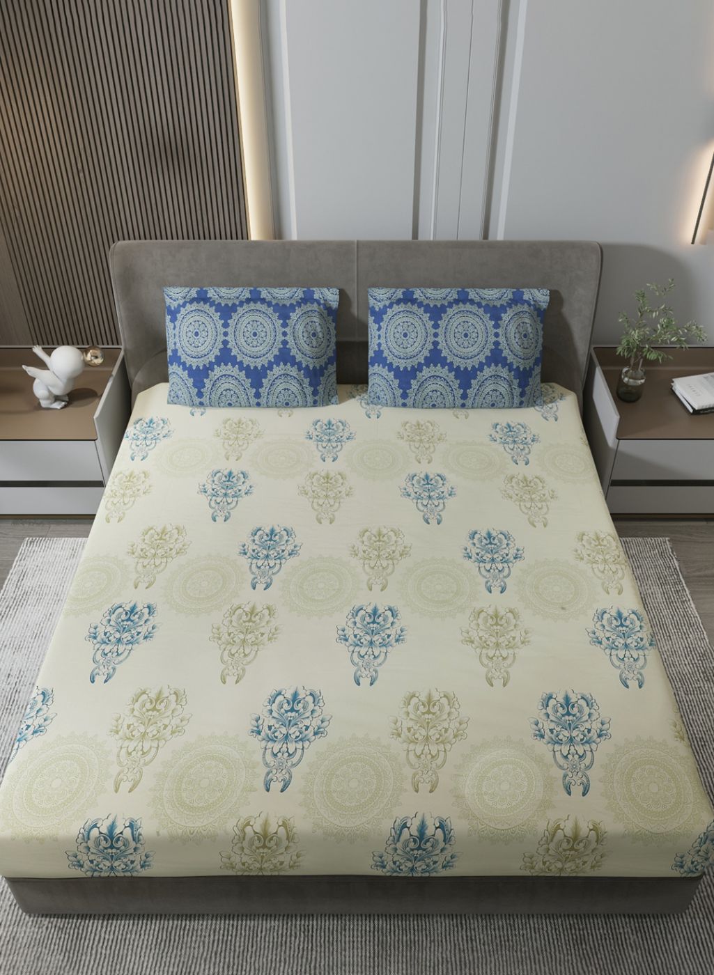 144TC Pure Cotton King Bedsheet with 2 Pillow Covers