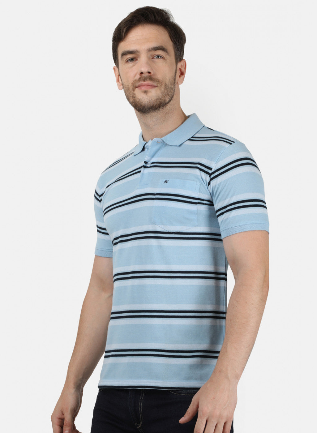 Mens Sky Blue Stripe Collar T-Shirts