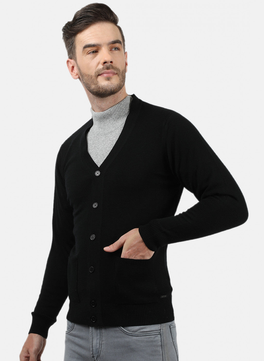 Men Black Solid Cardigan