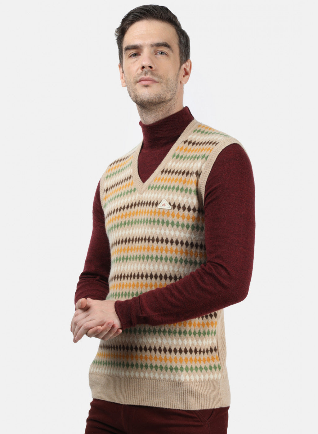 Men Beige Solid Sweater