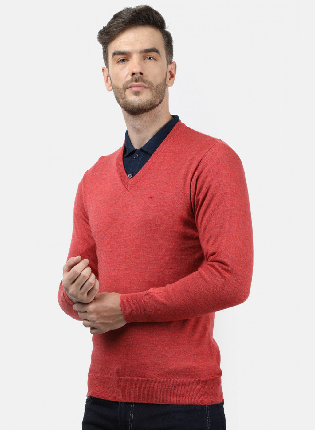 Men Light Red Solid Pullover