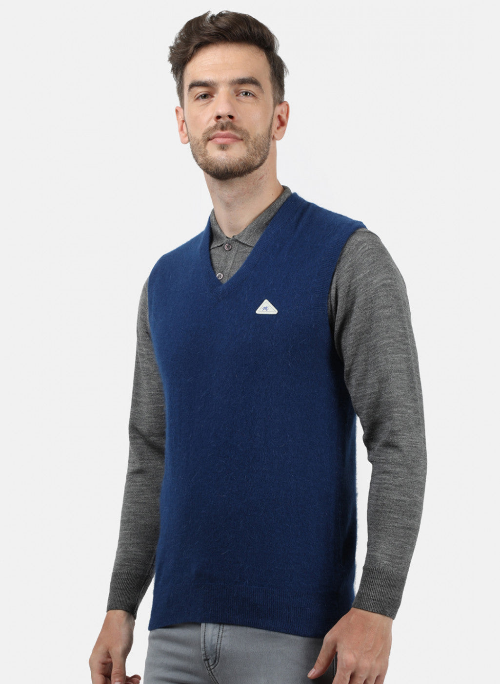 Men Blue Solid Sweater