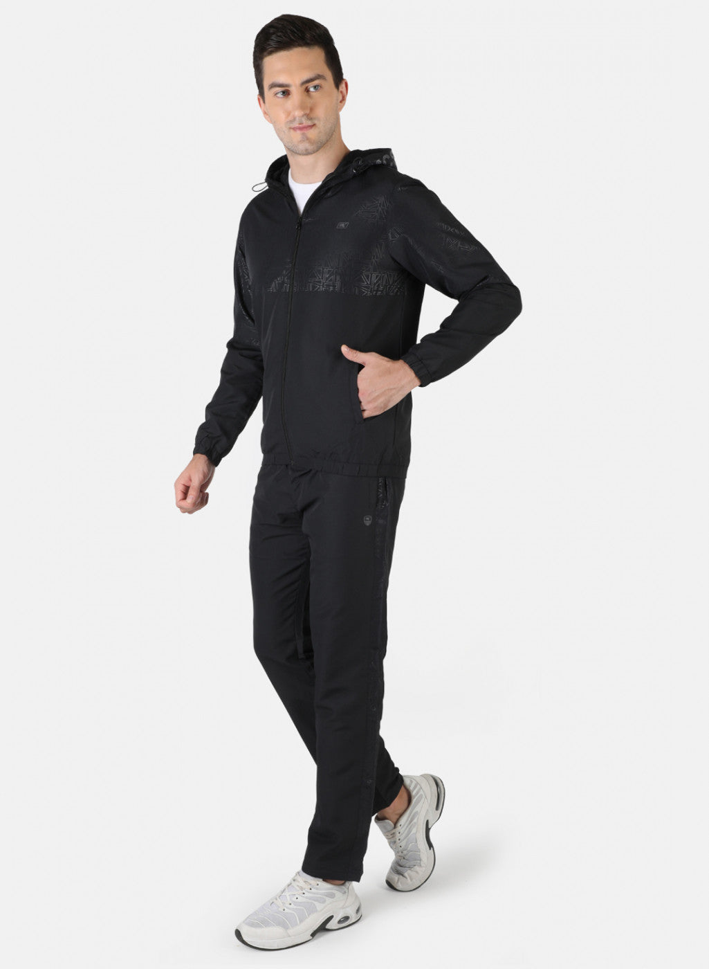 Men Black Self Design Tracksuit