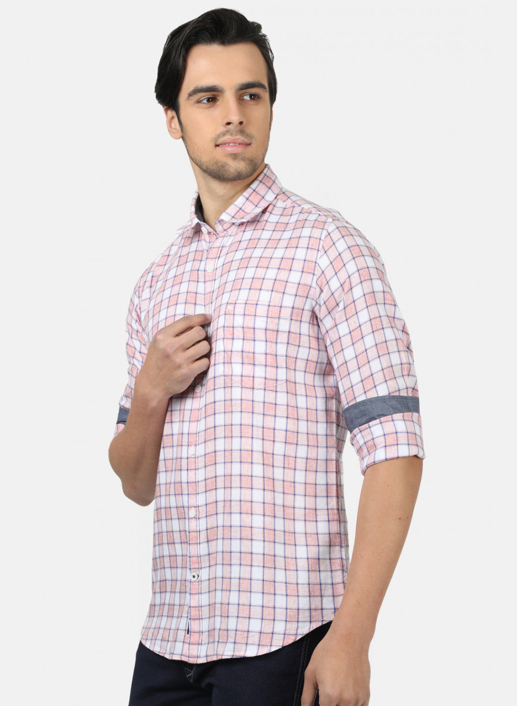 Men Pink & White Check Shirts