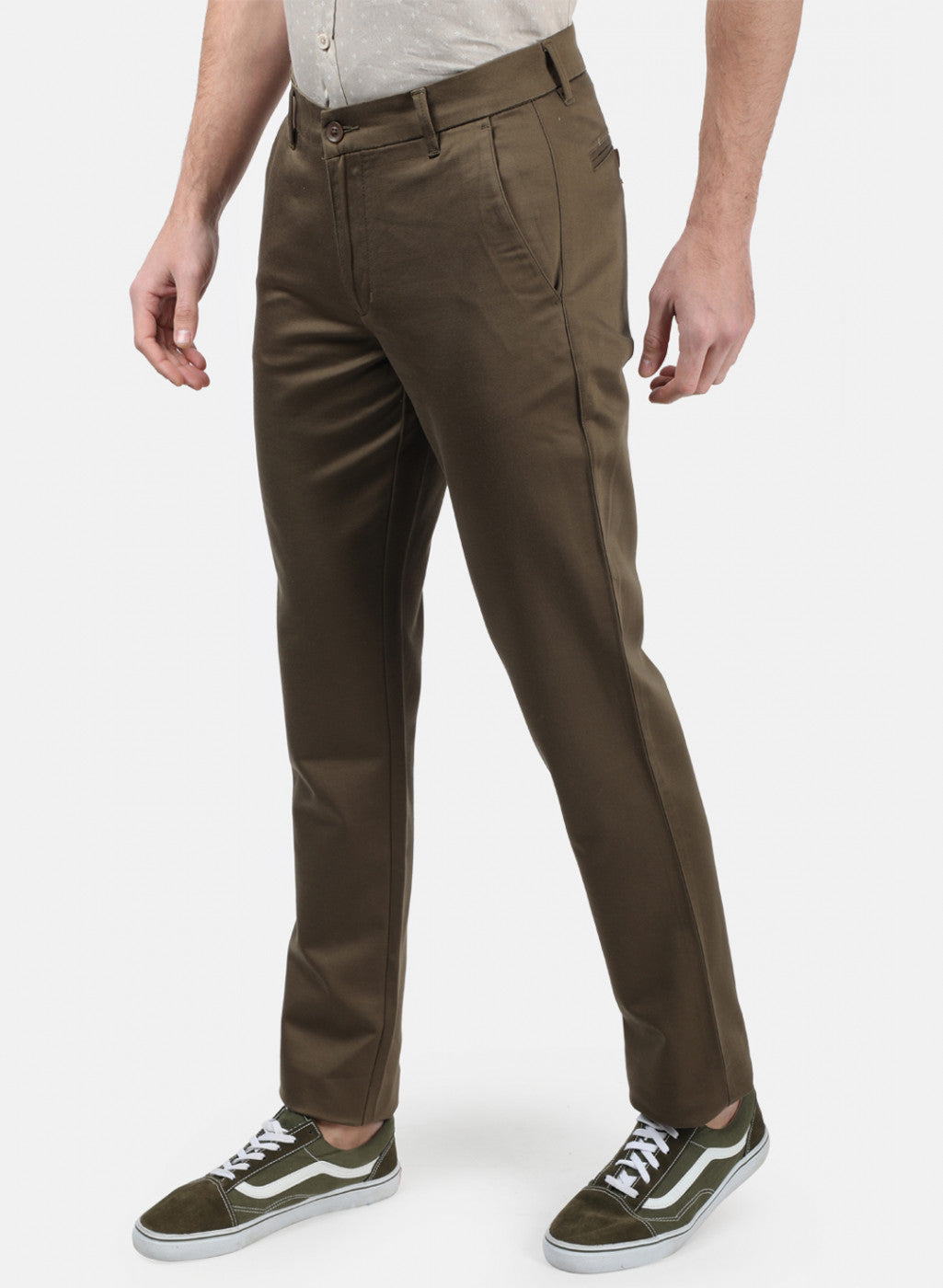 Men Olive Plain Trousers