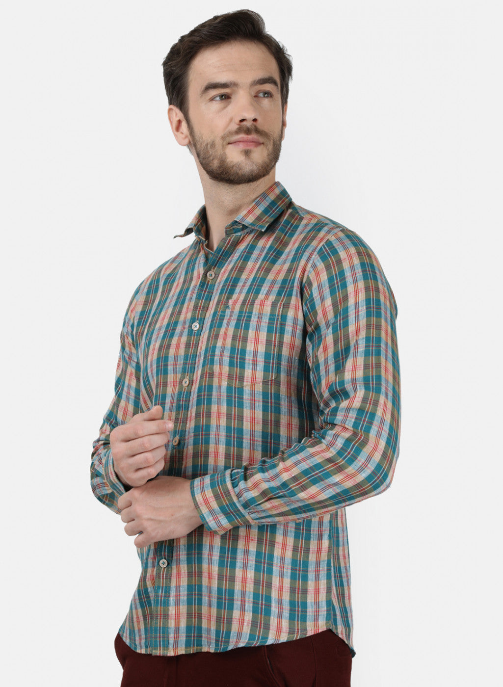 Mens Blue Check Linen Shirt