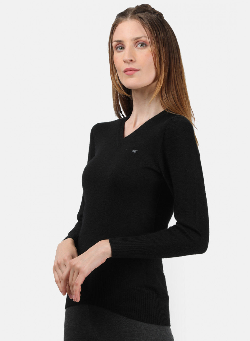 Women Black V Neck Top