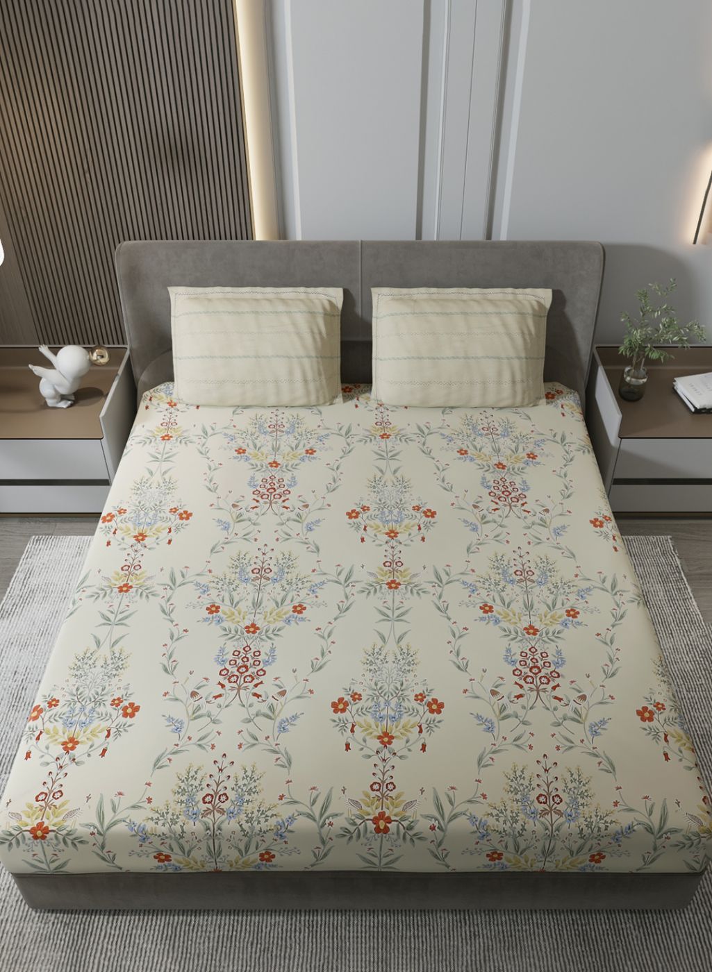 200TC Pure Cotton Queen Bedsheet with 2 Pillow Covers