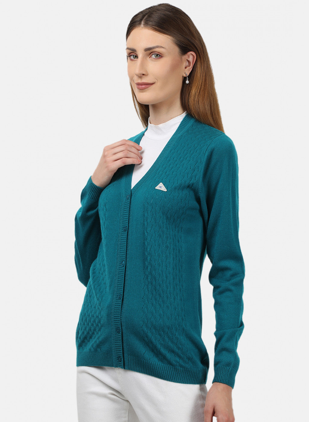 Women Blue Self Design Cardigan