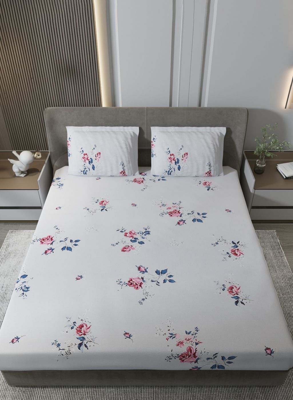 120TC Pure Cotton Queen Bedsheet with 2 Pillow Covers