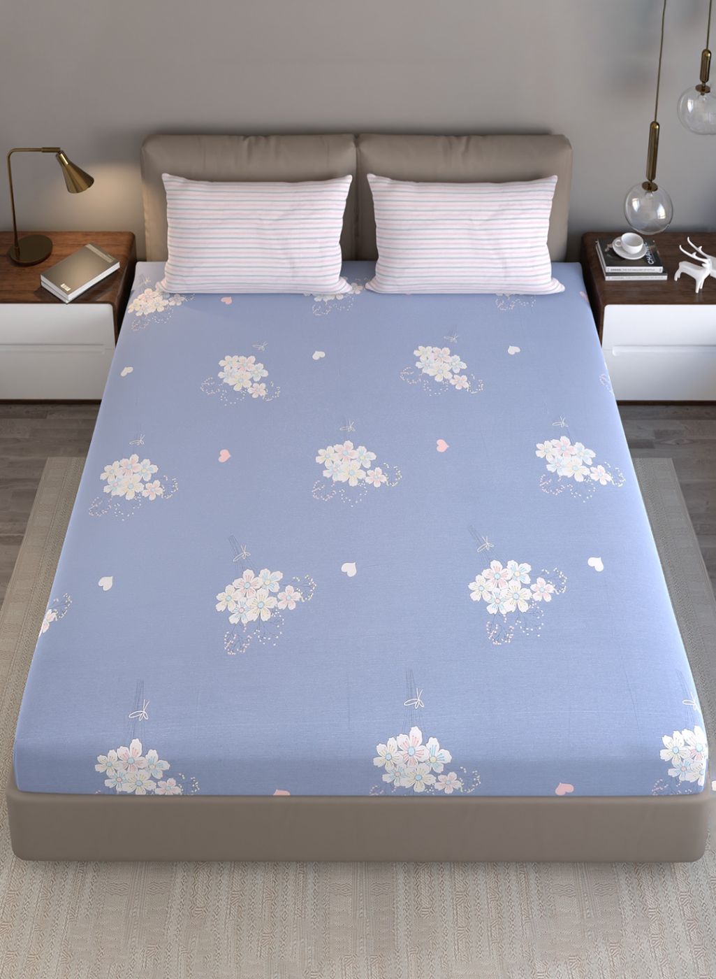 200TC Pure Cotton Queen Bedsheet with 2 Pillow Covers