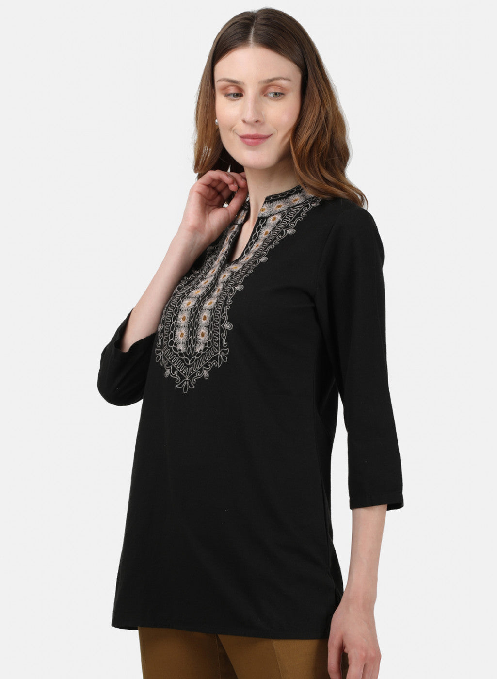 Womens Black Embroidered Top