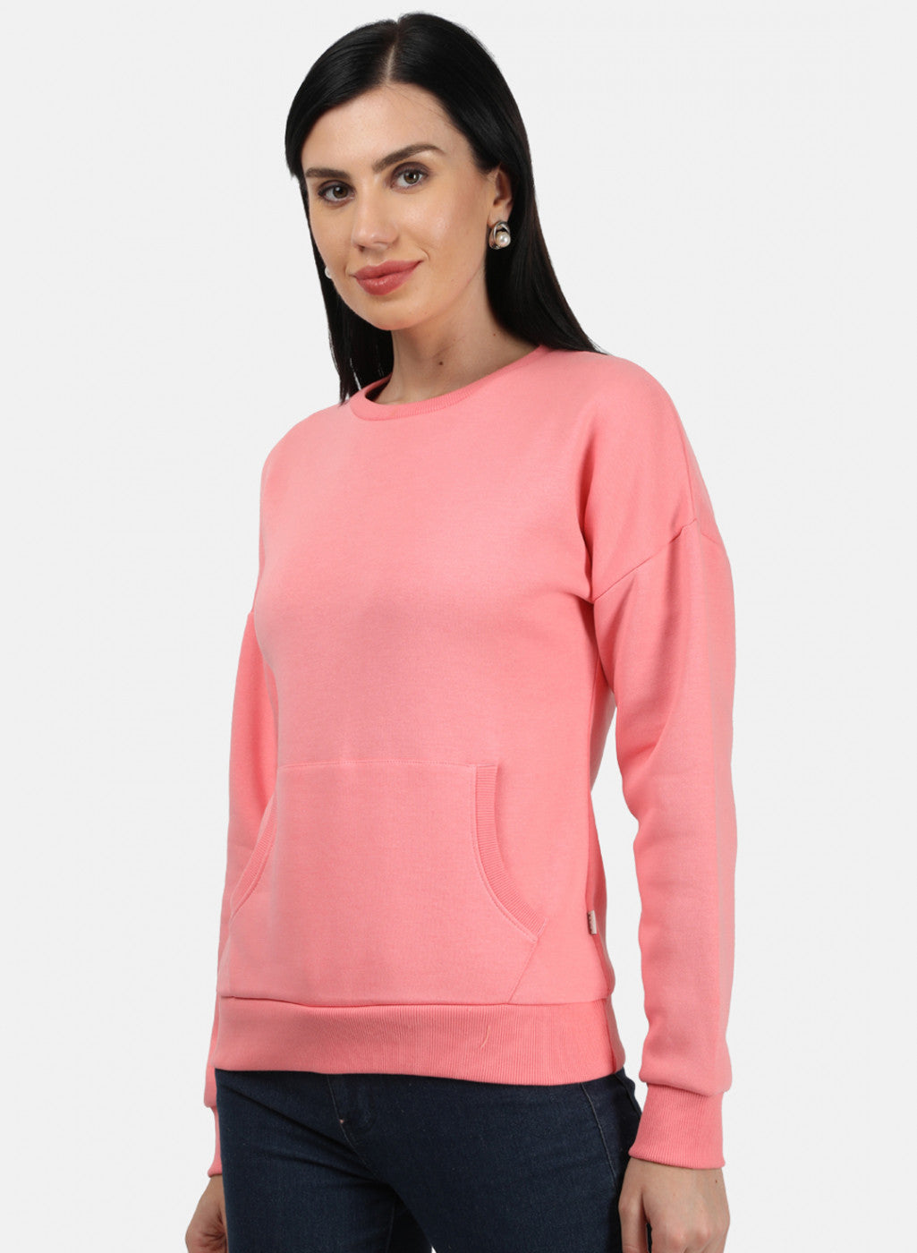 Women Peach Plain Sweatshirt