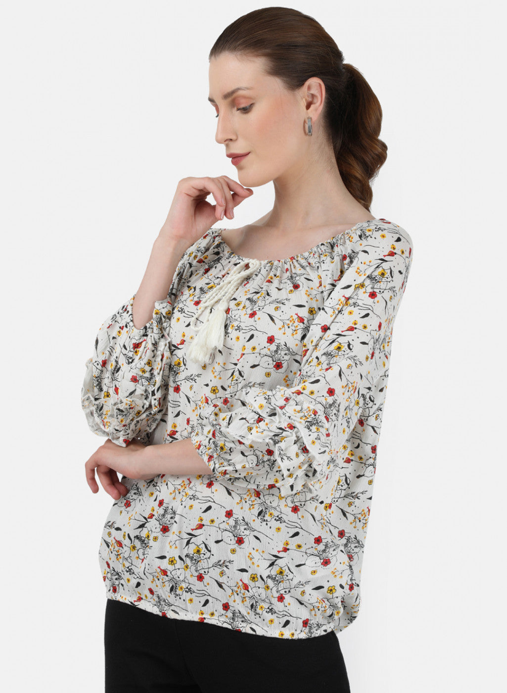 Womens Off White Printed Top