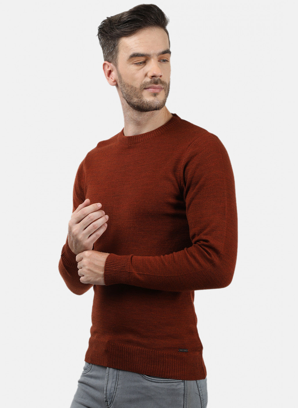 Men Brown Solid Pullover
