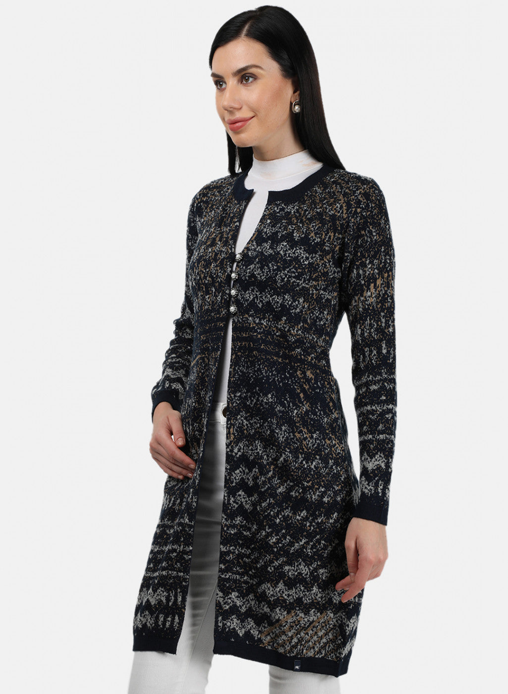 Women Navy Blue Solid Cardigan