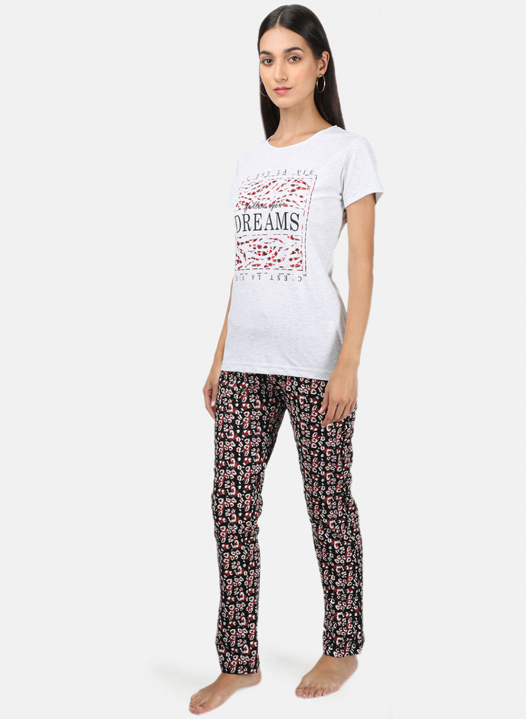 Womens Grey & Black Printed Lower Set