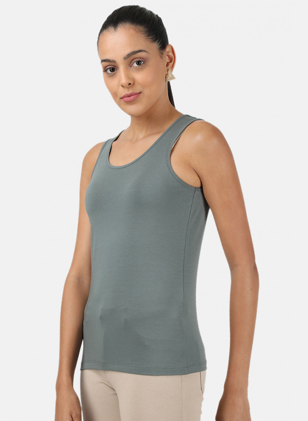 Womens Grey Plain Spaghetti