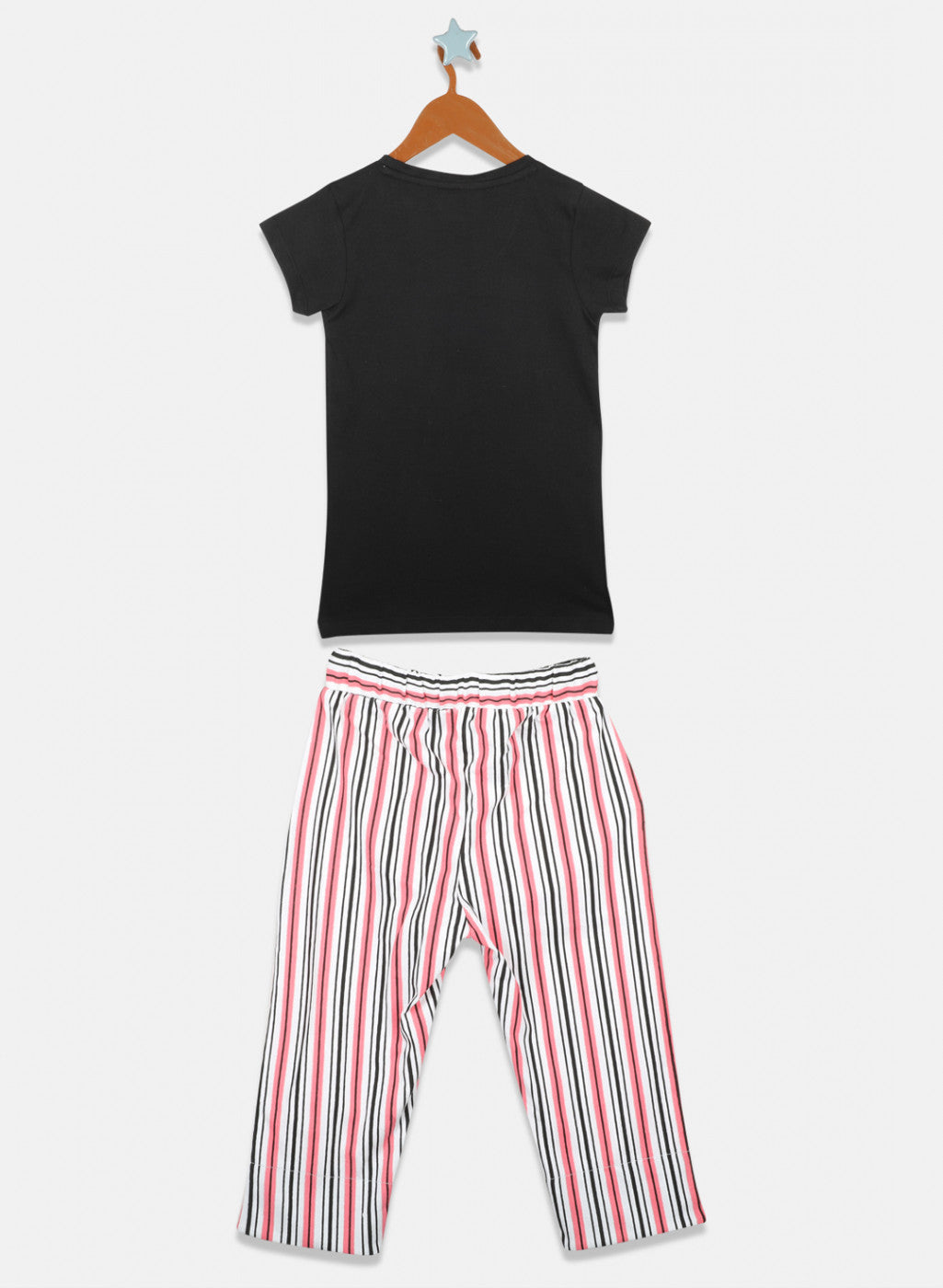 Girls Black & Off White Printed Capri Set