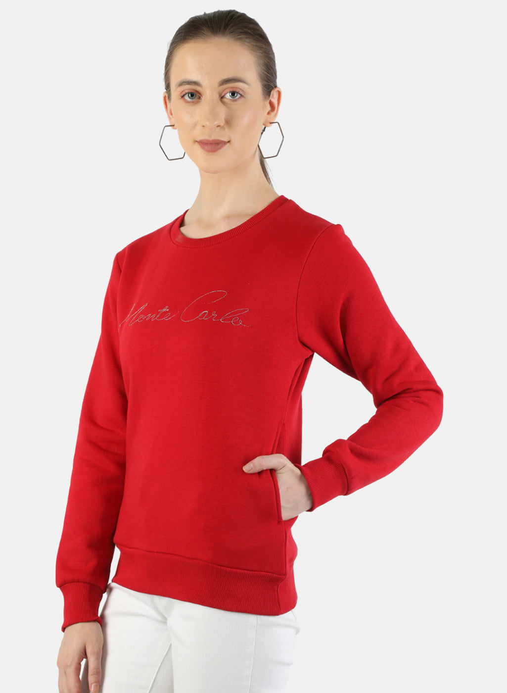 Women Red Embroidered Sweatshirt