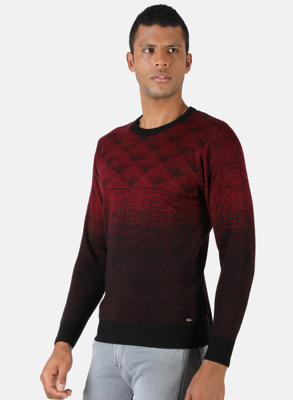 Men Maroon & Black Solid Pullover