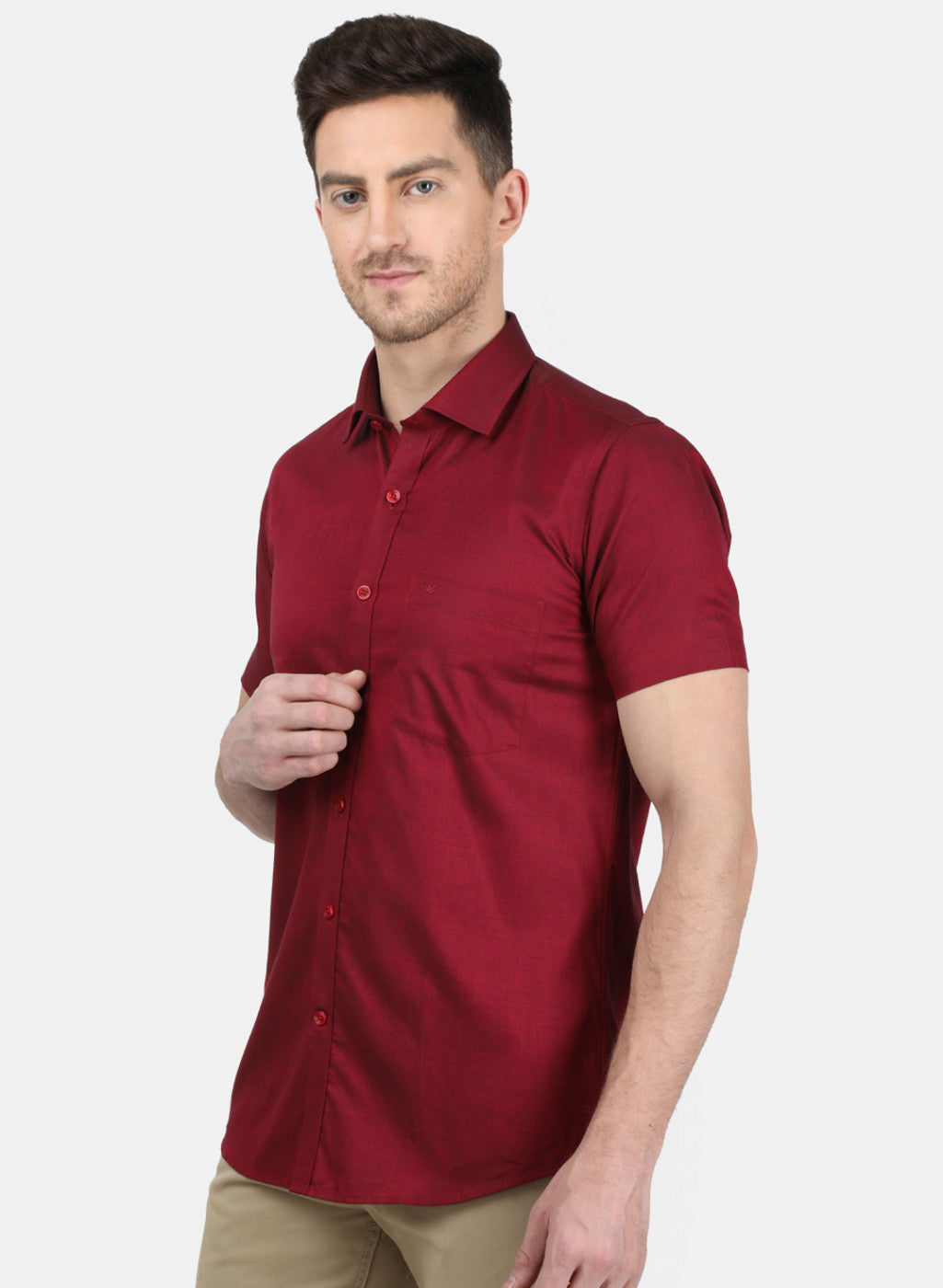 Mens Maroon Printed Shirt