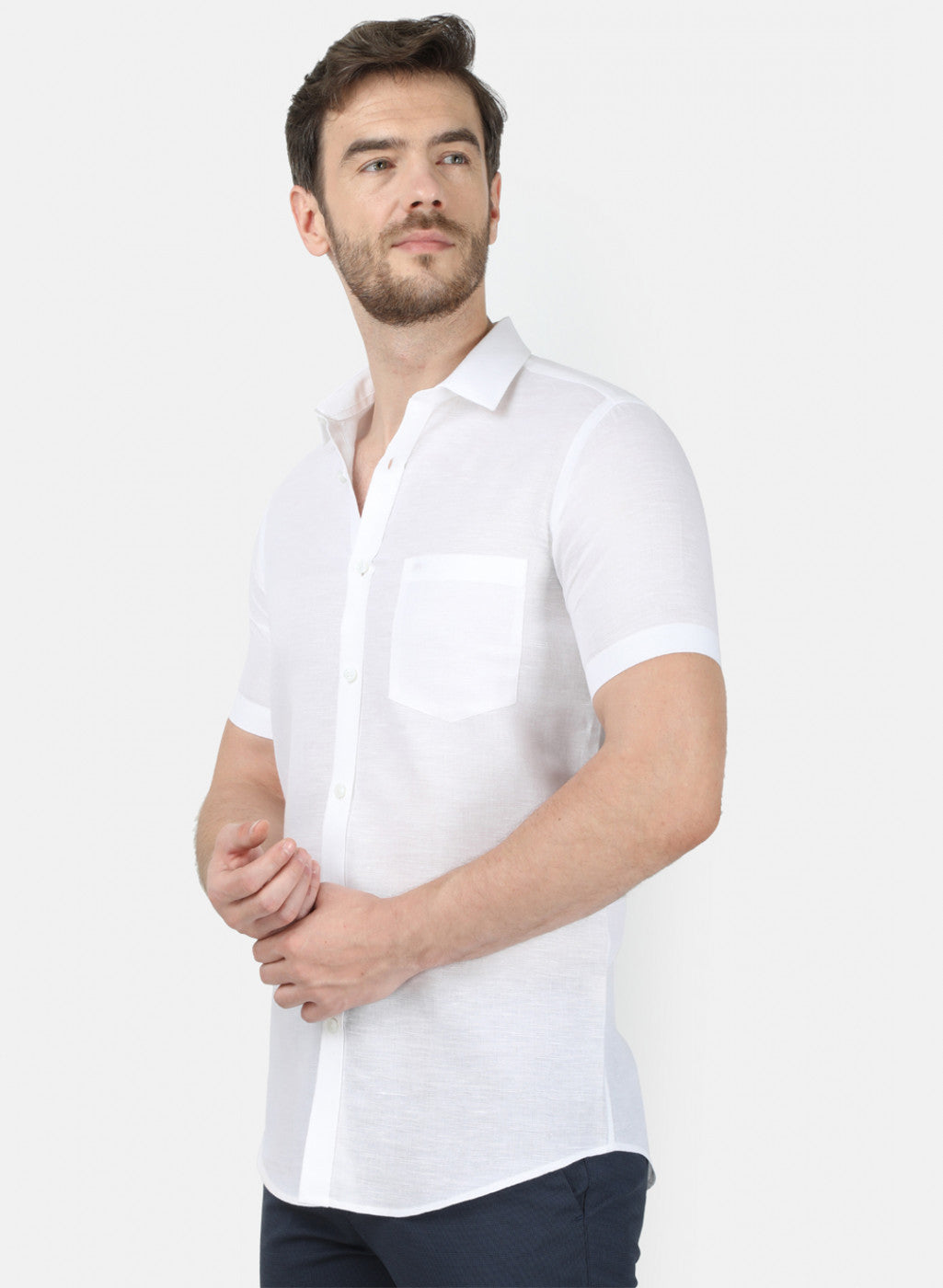 Mens White Solid Shirt