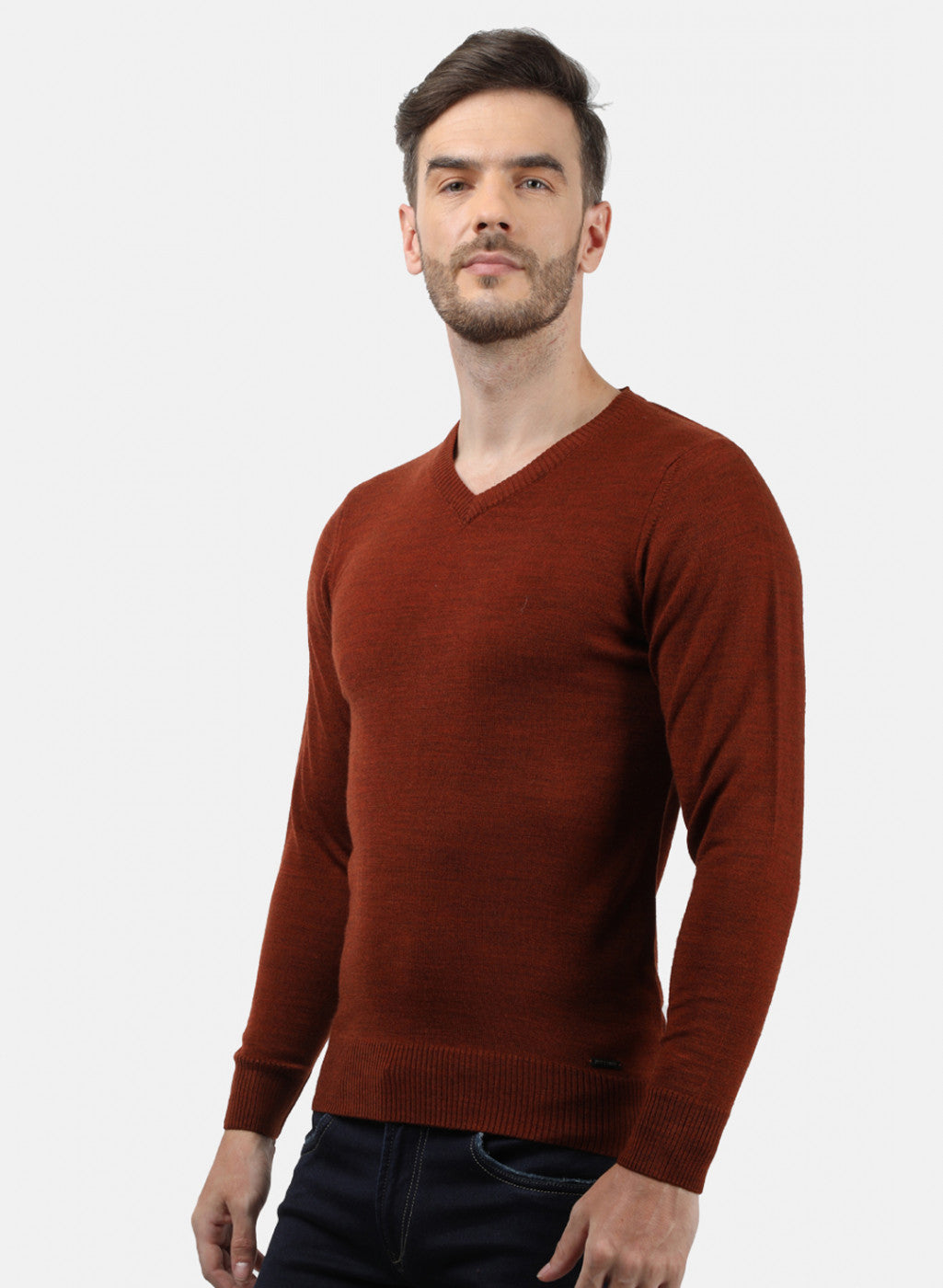 Men Brown Solid Pullover