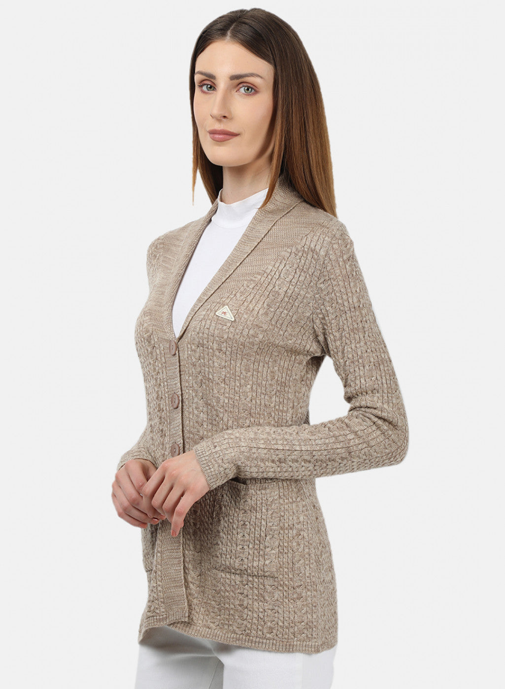 Women Beige Solid Cardigan