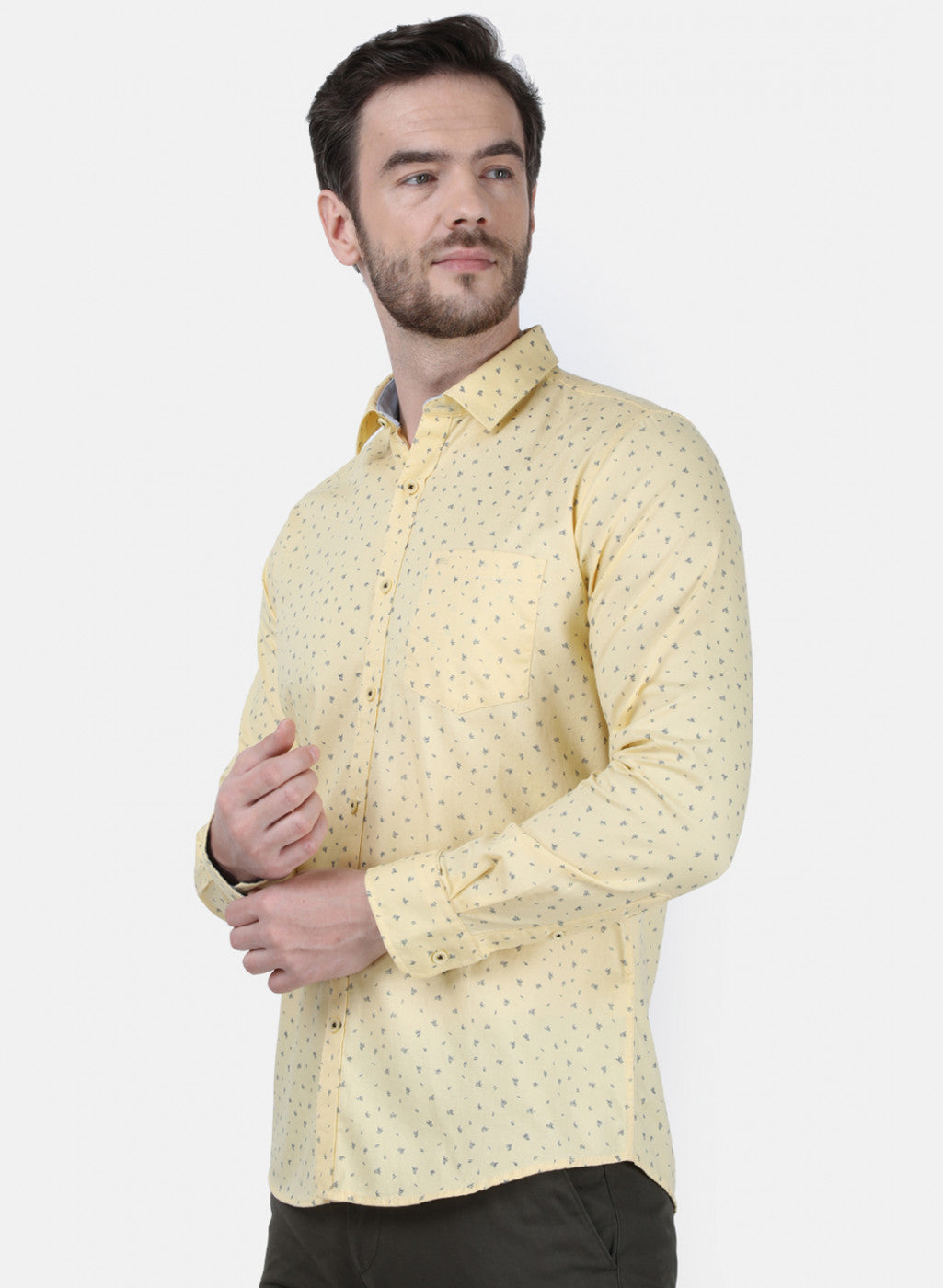 Mens Yellow Printed Shirt