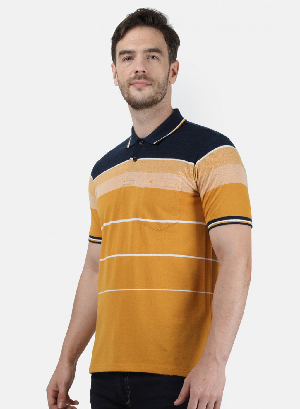 Mens Mustard Stripe Collar T-Shirts