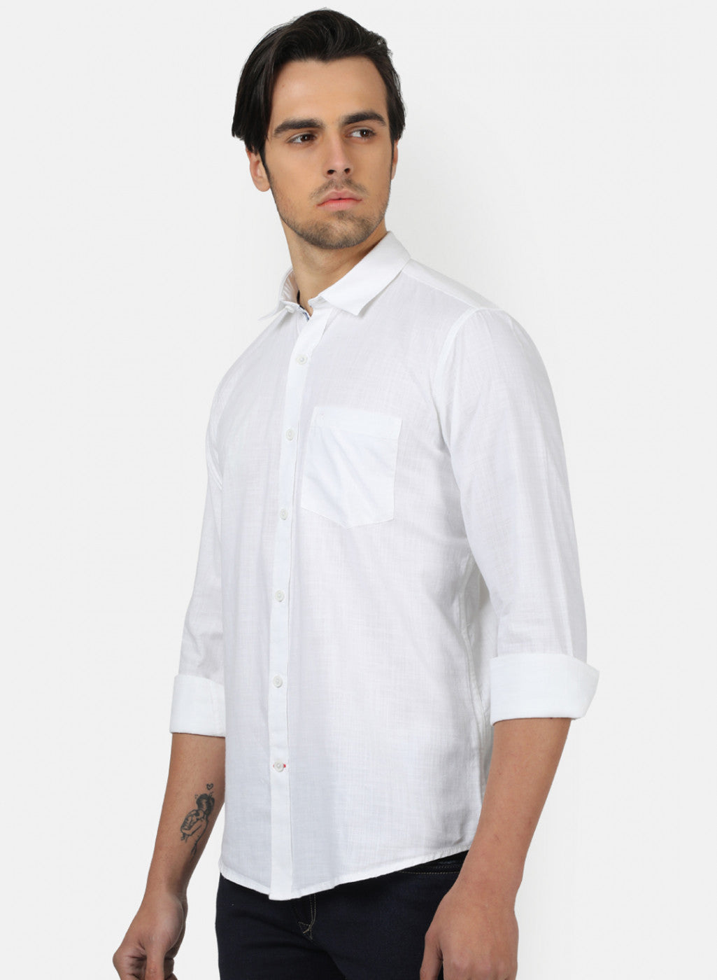 Men White Solid Shirts